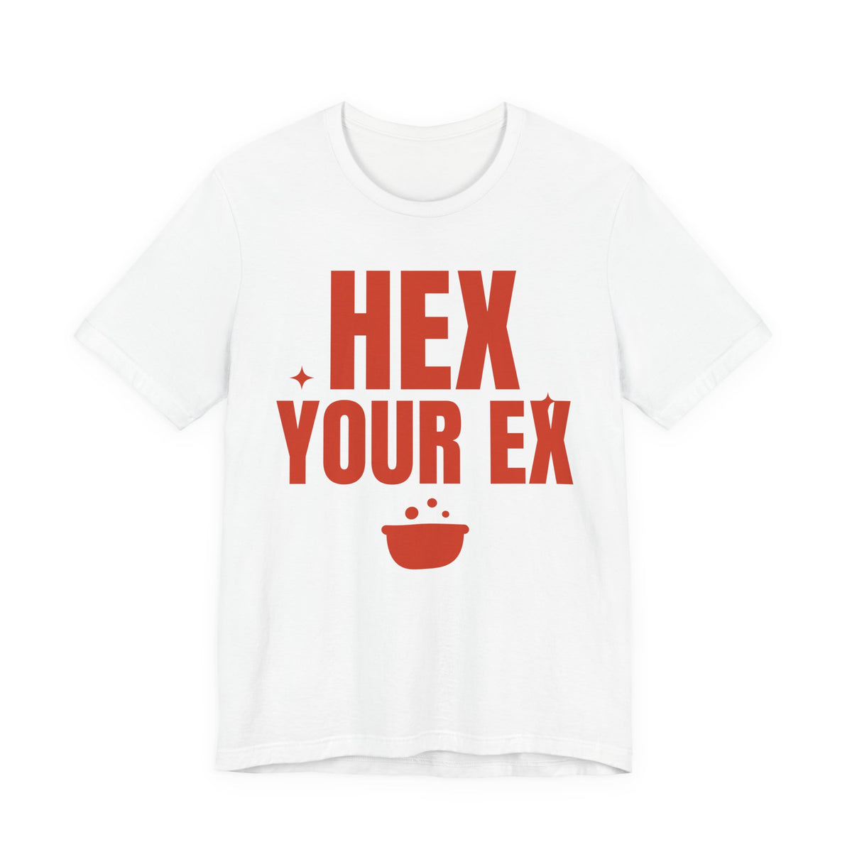 White oversized t shirt with Hex Your Ex printed in red on the front