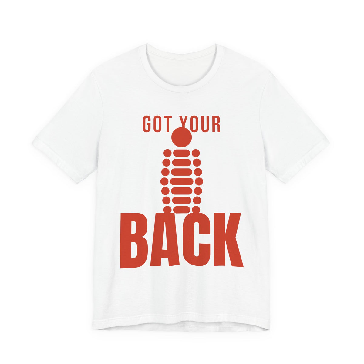 White oversized t shirt with Got Your Back printed in red on the front