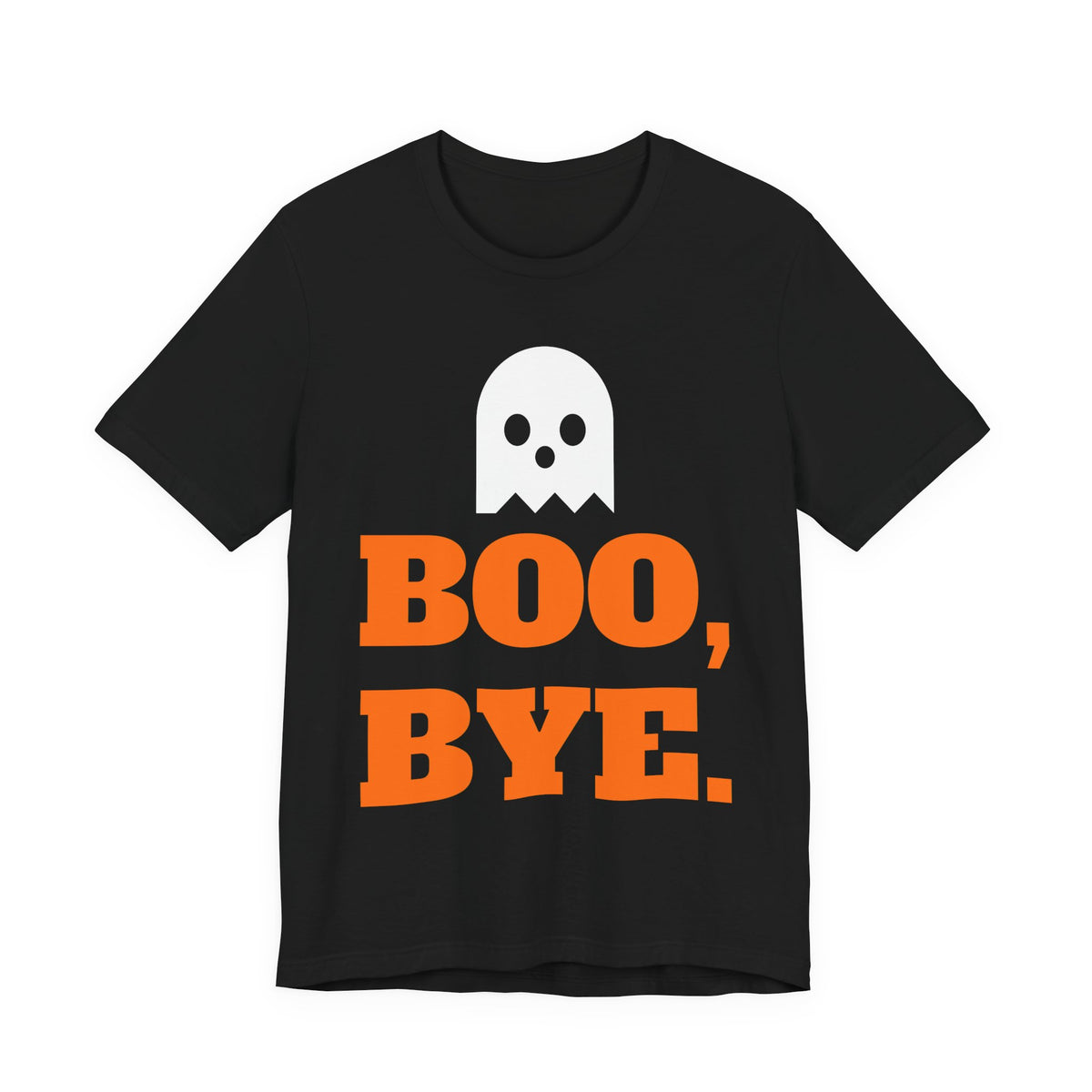 Black oversized t shirt with Boo, Bye. printed in orange on the front