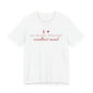 Front of a white t shirt with No Plans Tonight, Excellent Mood printed in red