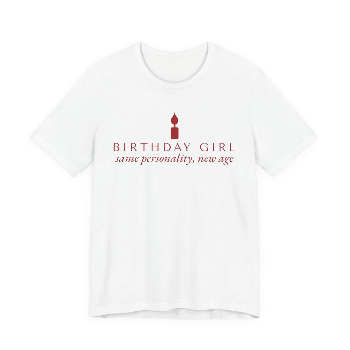 Front of a white t shirt with Birthday Girl printed in red