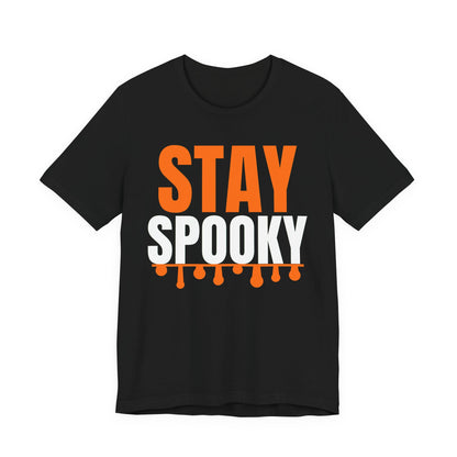 Black oversized t shirt with Stay Spooky printed in orange on the front
