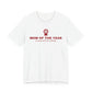 Front of a white t shirt with Mom Of The Year printed in red