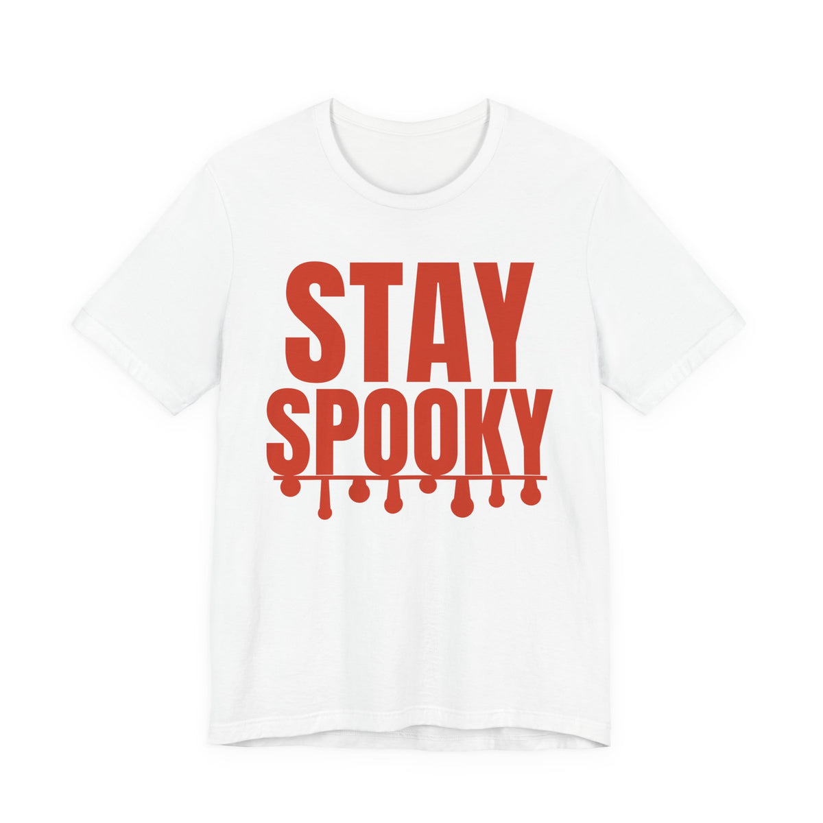 White oversized t shirt with Stay Spooky printed in red on the front