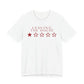 Front of a white t shirt with Leaving The House: One Star printed in red