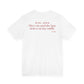 Back of a white t shirt with Girl Mom: She's Six And She Has Notes On My Outfit printed in red