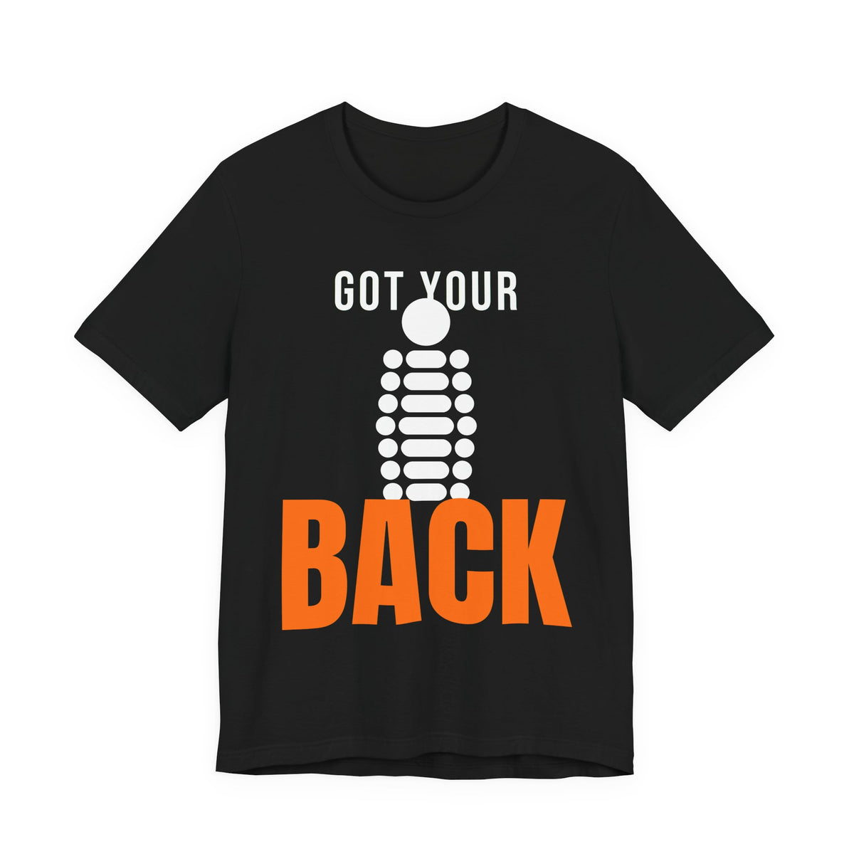Black oversized t shirt with Got Your Back printed in orange on the front