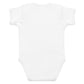Back view of the white baby bodysuit with Uncle's Backup Wingman printed on the front