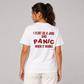 Woman from behind wearing a white t shirt with I Flirt As A Joke And Panic When It Works printed on the back