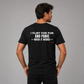 Man from behind wearing a black t shirt with I Flirt For Fun And Panic When It Works printed on the back