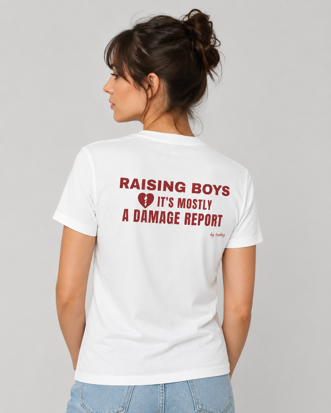Raising Boys It's Mostly A Damage Report Tee for Women