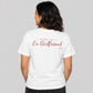 Woman from behind wearing a white t shirt with World's Best Ex Girlfriend printed on the back